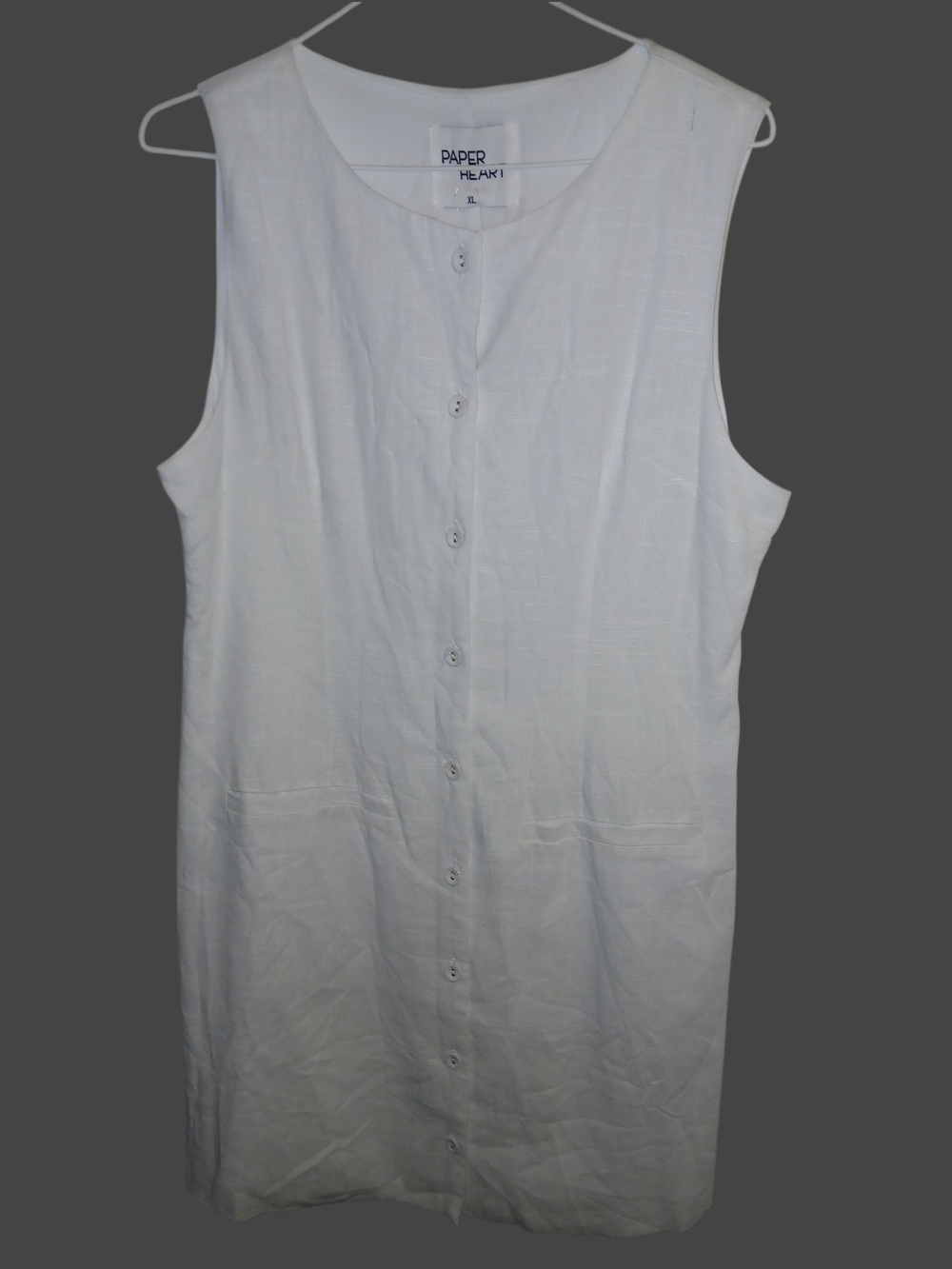 Paper Heart White Button-Front Sleeveless Dress Linen Blend XL